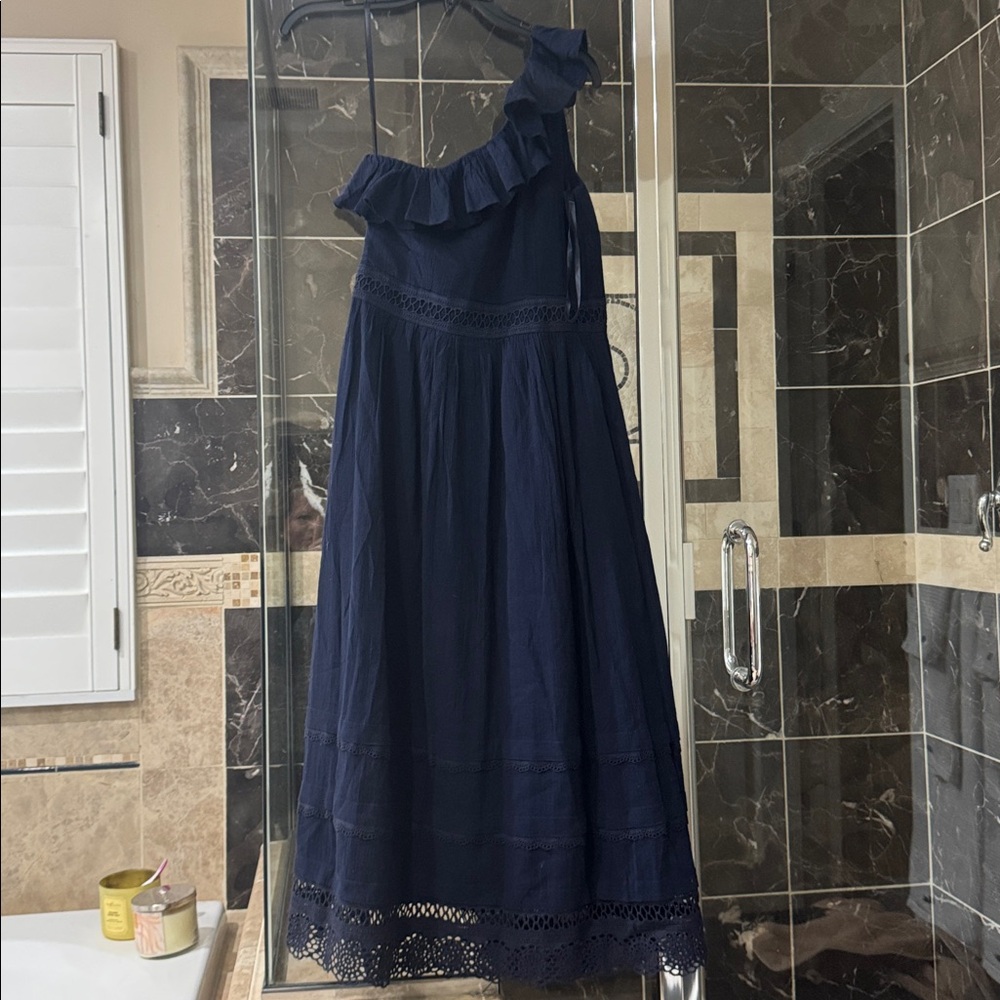 Talbots Navy Blue One-Shoulder Ruffle Maxi Dress - Picture 3 of 3